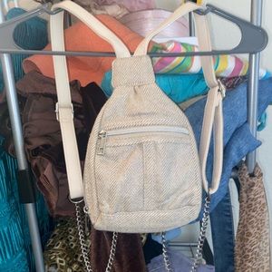 Beige/iridescent metallic mini backpack